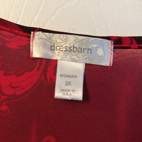 DRESSBARN NEW 3X SHEER DECORATIVE RED, BLACK HIGHLIGHTED WITH GOLD TOP - Picture 3 of 9